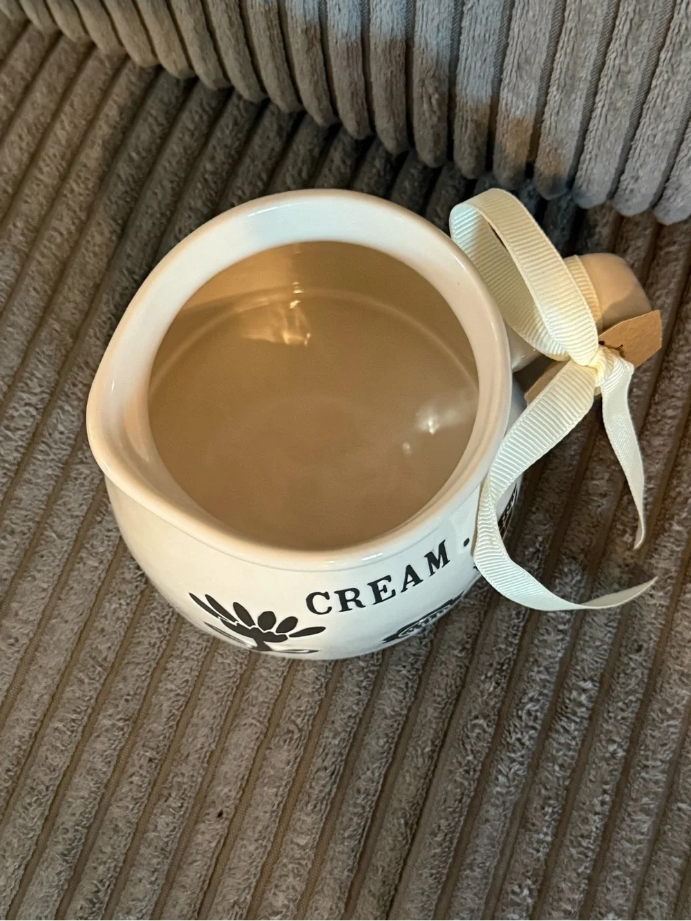 Rae Dunn White Ceramic Creamer with Black Floral Design- CREAM.- NWT
